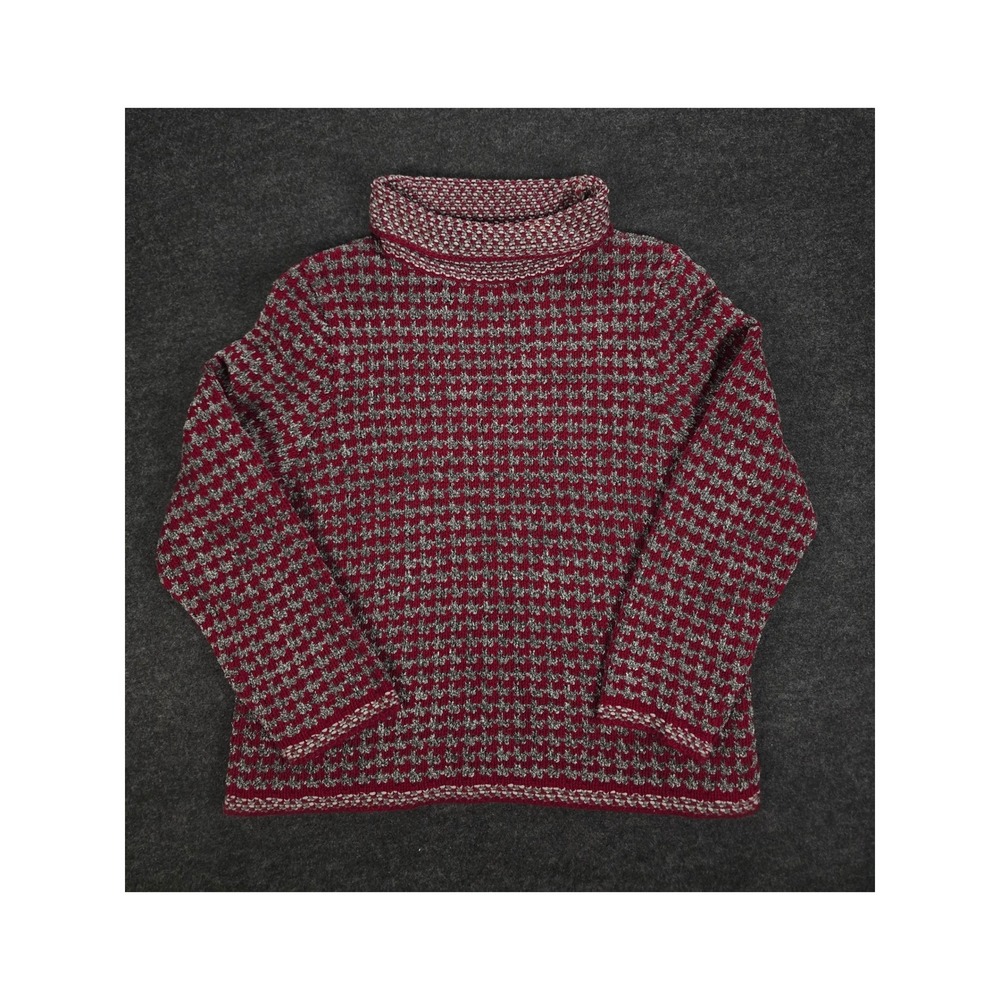 Liz Claiborne Lizsport Turtleneck Sweater Burgundy Grey Houndstooth Size M